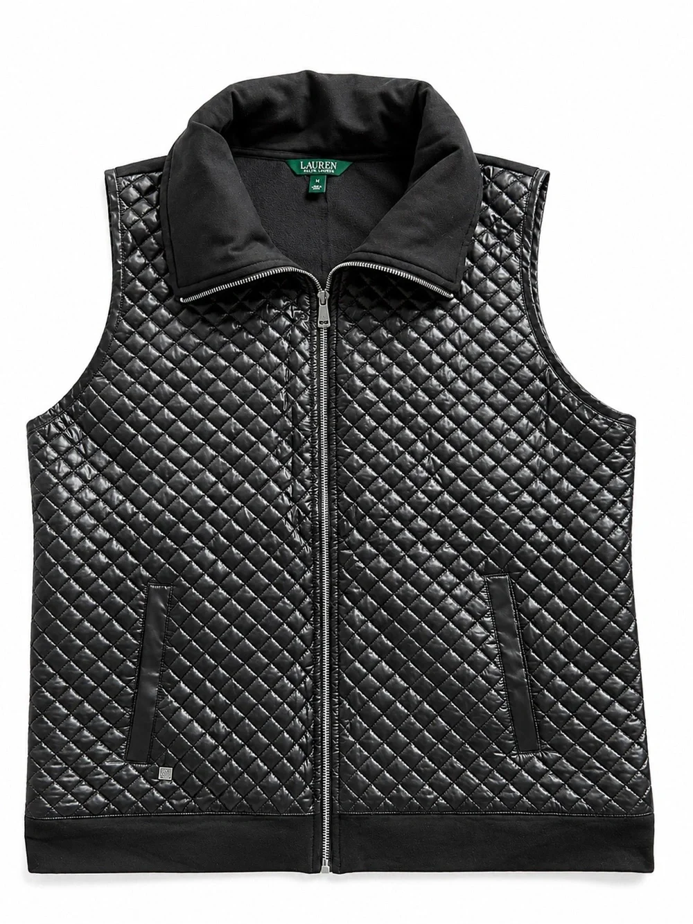 Lauren Ralph Lauren Black Quilted Zip Front Vest Women’s Size L